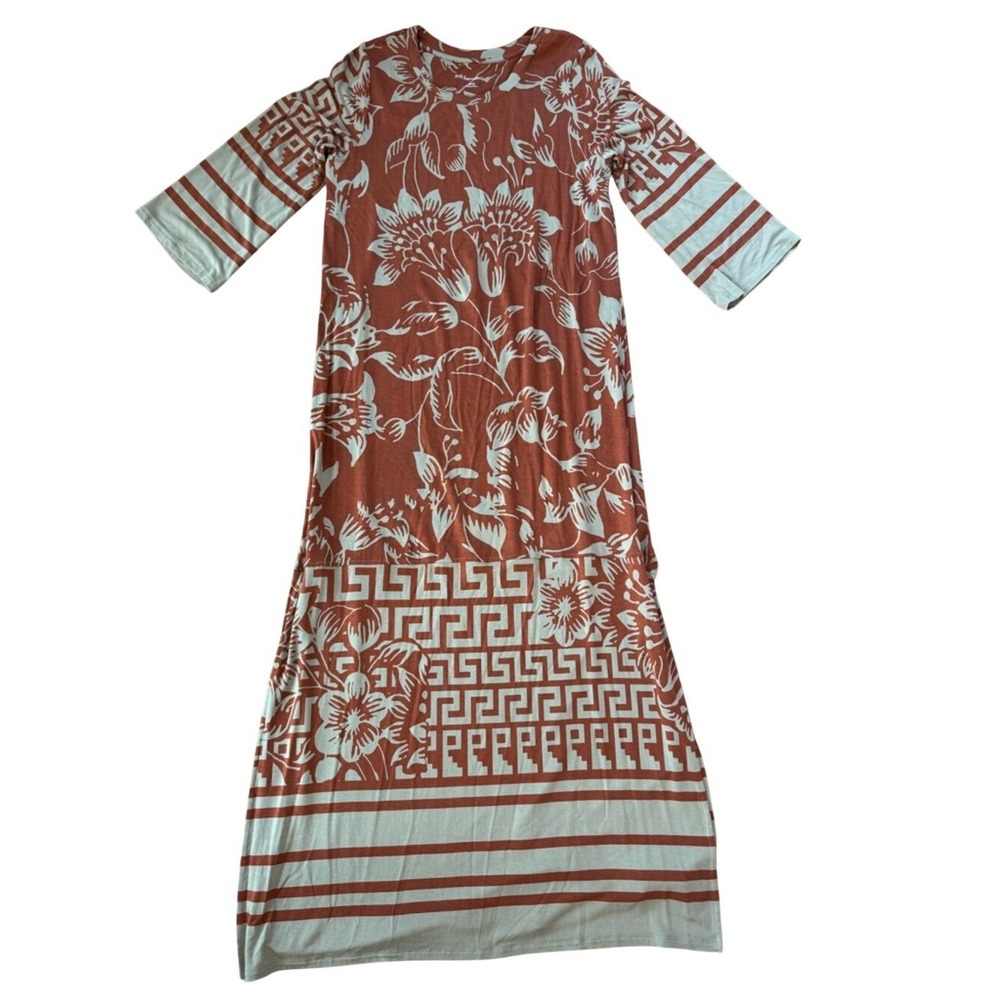 Soft Surroundings Womens Asteria Floral Maxi Dress Sz S 3/4 Sleeve Euro Summer